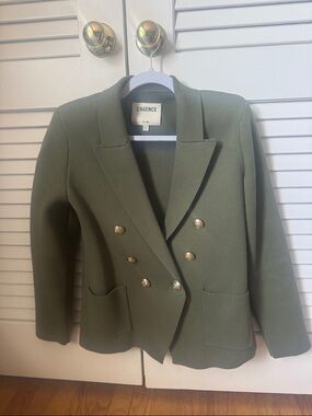 L'AGENCE Olive Double-Breasted Blazer with Decorative Buttons